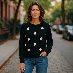 Halogen Nordstrom Women’s Cashmere Black White Polka Dot Women’s Sweater Size S